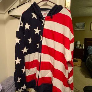 USA RED/WHITE/BLUE Stars and Stripes Hoodie - BRAND NEW - Size 2XL